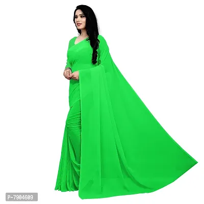 Sidhidata Women's Georgette Saree With Unstiched Blouse Piece (plain paroot green_Paroot Green), Free Size-thumb2