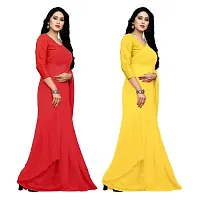 Sidhidata Women's Georgette Saree With Blouse Piece (combo plain red-lemon yellow_Multicolored)-thumb1