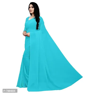 Sidhidata Textile Women's Georgette Saree With Unstitched Blouse Piece (Aqua Blue (Sky Blue))-thumb2