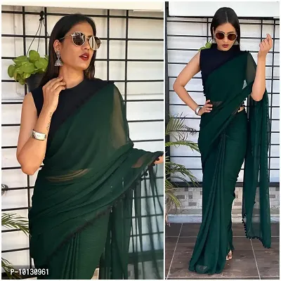 Beautiful Georgette Solid Saree With Blouse Piece For Women