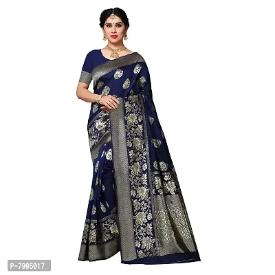Sidhidata Textile Women's Kanjivaram Banarasi Jacquard Silk Saree With Blouse Piece (Z Blue, Silk)