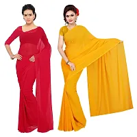 Sidhidata Textile Combo of 2 Women's plain Solid pure Georgette Saree With Unstitched Blouse Piece {Pack of Two} (Combo plain red-gold_Red  gold_Free Size)-thumb2