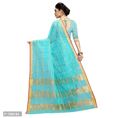 Sidhidata Women's Kota Doria Cotton Saree With Blouse Piece (Malangg_Blue, Sky Blue)-thumb3