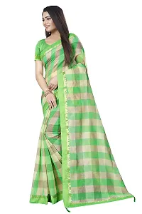 Elegant Blended Cotton Lace Bordered Checked Women Saree With Blouse Piece-thumb2