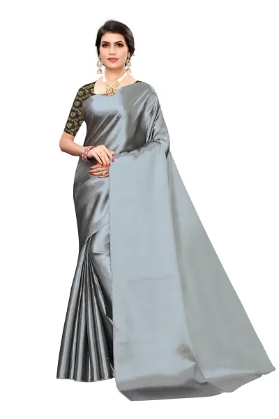 Elegant Plain Satin Saree With Brocade Women Blouse Piece