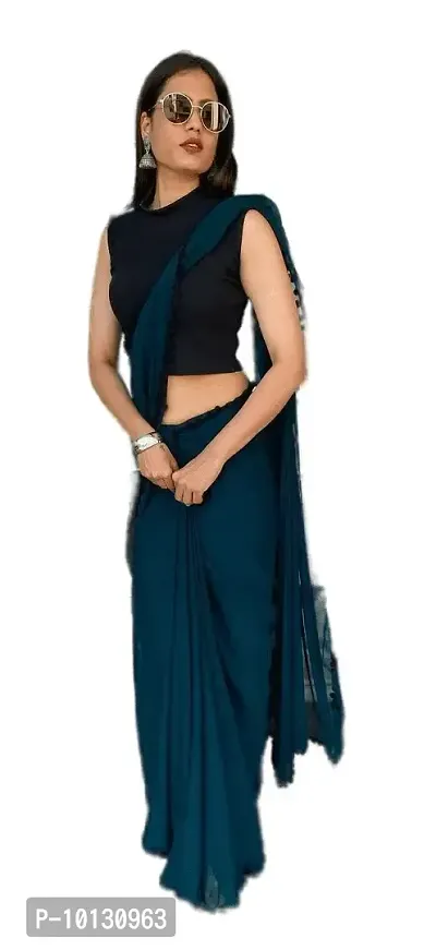 Beautiful Georgette Solid Saree With Blouse Piece For Women-thumb2