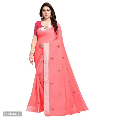 Sidhidata Textile Women's Cotton Silk Embroidered Saree With Unstitched Blouse Piece (Bandhani Peach_Peach_Free Size)-thumb0