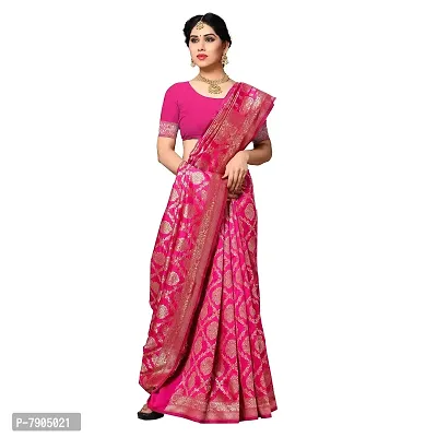 Sidhidata Textile Women's Kanjivaram Banarasi Jacquard Silk Saree With Blouse Piece (Silk Keri Pink_Pink_Free Size)