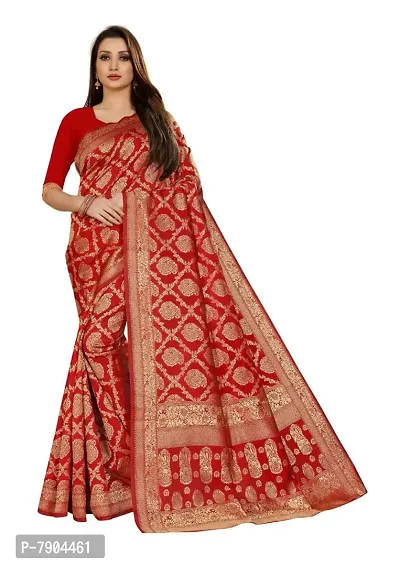 Sidhidata Textile Women's Kanjivaram Banarasi Jacquard Silk Saree With Blouse Piece (Q Red, Silk)