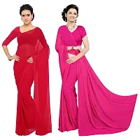 Sidhidata Textile Combo of 2 Women's plain Solid pure Georgette Saree With Unstitched Blouse Piece {Pack of Two} (Combo plain red-709_Red  Pink_Free Size)-thumb2