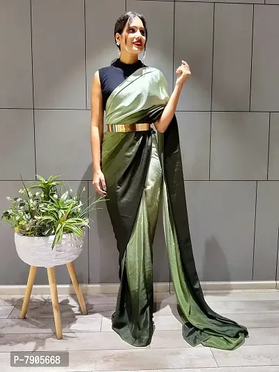 Sidhidata Women's Chinon Ready To Wear Draped Saree With Unstitched Blouse Piece (RTW Mehandi_Mehandi_Free Size)-thumb4