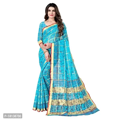 Beautiful Cotton Blend Printed Saree With Blouse Piece For Women-thumb2