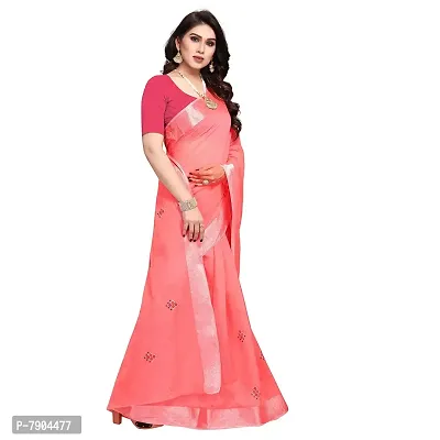 Sidhidata Textile Women's Cotton Silk Embroidered Saree With Unstitched Blouse Piece (Bandhani Peach_Peach_Free Size)-thumb4