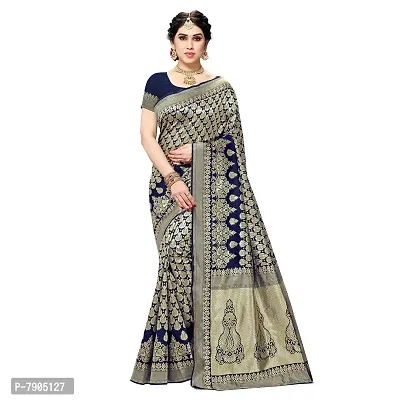 Sidhidata Textile Women's Kanjivaram Banarasi Jacquard Silk Saree With Blouse Piece (T Nevy Blue, Pure Silk)