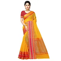 Sidhidata Textile Women's Cotton Temple Border Kota Doria Manipuri Saree with Blouse Piece (Gold)-thumb1