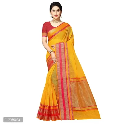 Sidhidata Textile Women's Cotton Temple Border Kota Doria Manipuri Saree with Blouse Piece (Gold)-thumb2