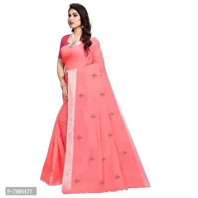 Sidhidata Textile Women's Cotton Silk Embroidered Saree With Unstitched Blouse Piece (Bandhani Peach_Peach_Free Size)-thumb3