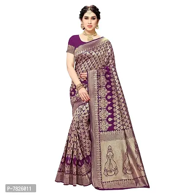 Sidhidata Women's Jacquard Silk Saree with Blouse Piece (Silk Ghanti Jamli_Purple)
