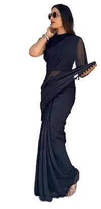 Beautiful Georgette Solid Saree With Blouse Piece For Women-thumb1