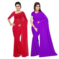 Sidhidata Textile Combo of 2 Women's plain Solid pure Georgette Saree With Unstitched Blouse Piece {Pack of Two} (Combo plain red-purple_Red  purple_Free Size)-thumb2