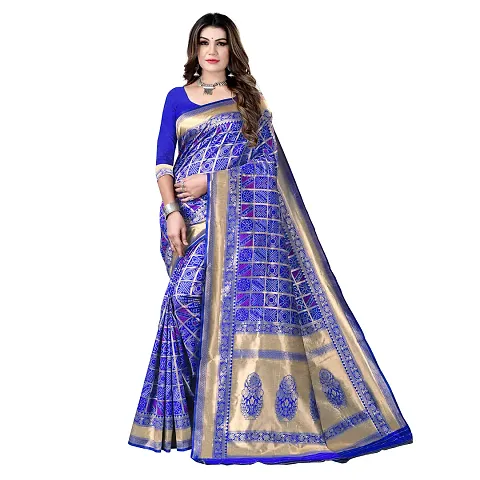 Beautiful Silk Blend Woven Design Saree With Blouse Piece For Women