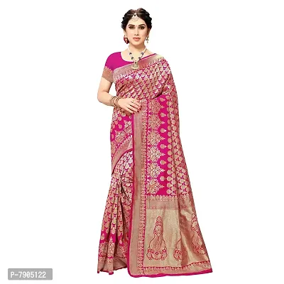 Sidhidata Textile Women's Kanjivaram Banarasi Jacquard Silk Saree With Blouse Piece (Pink)