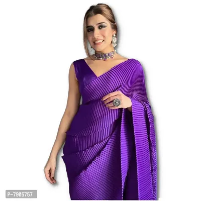 Sidhidata Women's Full Crushed/Pleated Satin Saree With Unstitched Blouse Piece (Purple)