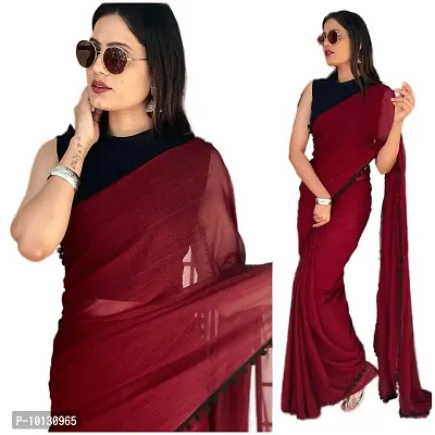 Beautiful Georgette Solid Saree With Blouse Piece For Women-thumb3