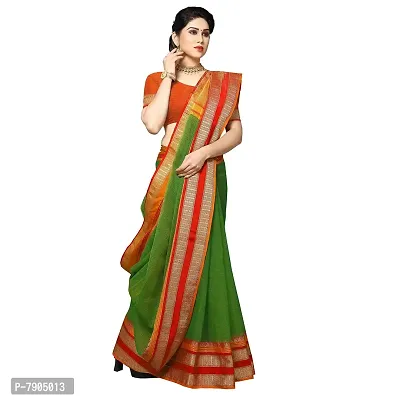 Sidhidata Women's Kota Doria Pure Cotton Saree With Unstiched Blouse Piece (Kangana Green_Green)-thumb0