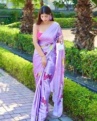 Sidhidata Textile Women's Satin Digital Printed Saree With Unstitched Blouse Piece (Purple)-thumb3