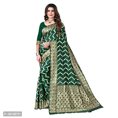 Beautiful Silk Blend Woven Design Saree With Blouse Piece For Women-thumb0