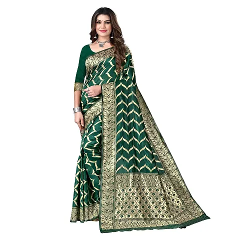 Beautiful Silk Blend Woven Design Saree With Blouse Piece For Women