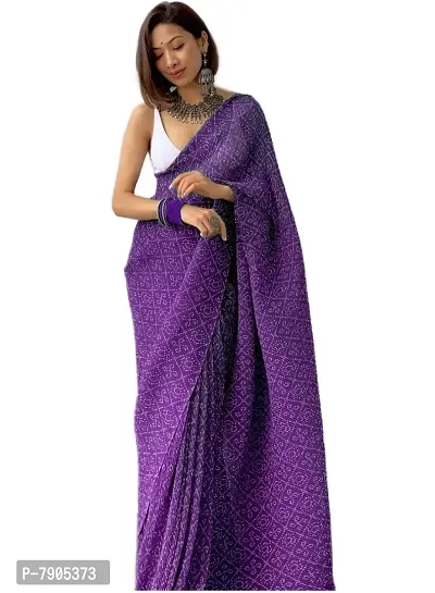 StyleDeal Women's Woven Pure Georgette Saree With Blouse Piece (Purple Bandhani_Purple)-thumb0