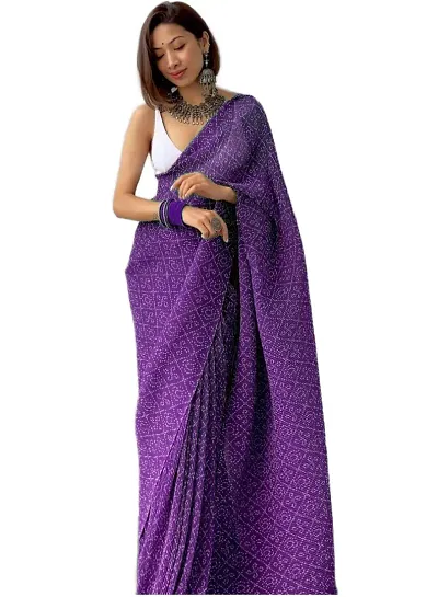 Sidhidata Women's Full Crushed/Pleated Georgette Saree With Unstitched Blouse Piece