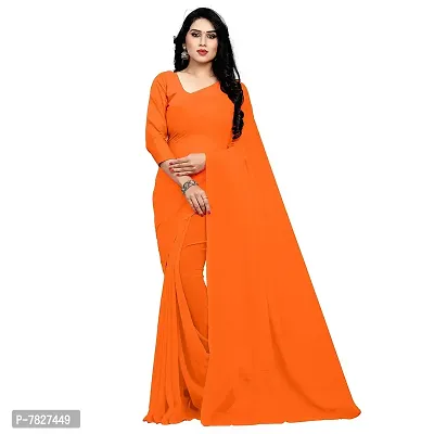 Sidhidata Women's Georgette Saree With un-stitched Blouse Piece (plain orange 707_Orange), Free Size-thumb0