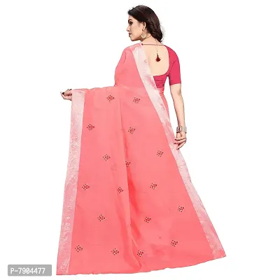 Sidhidata Textile Women's Cotton Silk Embroidered Saree With Unstitched Blouse Piece (Bandhani Peach_Peach_Free Size)-thumb2