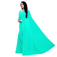 Sidhidata Textile Women's Plain Georgette Saree With Unstitched Blouse Piece (Seagreen)-thumb1