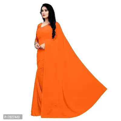 Sidhidata Women's Georgette Saree With un-stitched Blouse Piece (plain orange 707_Orange), Free Size-thumb2