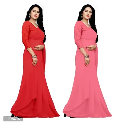 Sidhidata Textile Combo of 2 Women's plain Solid pure Georgette Saree With Unstitched Blouse Piece {Pack of Two} (Combo plain red-701_Red  Light Pink_Free Size)-thumb2