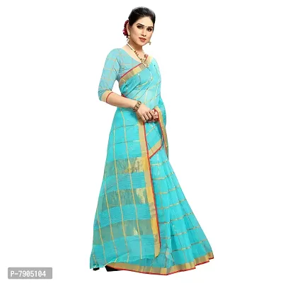 Sidhidata Women's Kota Doria Cotton Saree With Blouse Piece (Malangg_Blue, Sky Blue)-thumb5