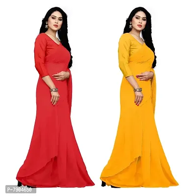 Sidhidata Textile Combo of 2 Women's plain Solid pure Georgette Saree With Unstitched Blouse Piece {Pack of Two} (Combo plain red-gold_Red  gold_Free Size)-thumb2