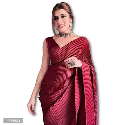 Sidhidata Women's Full Crushed/Pleated Satin Saree With Unstitched Blouse Piece (Maroonn)-thumb0