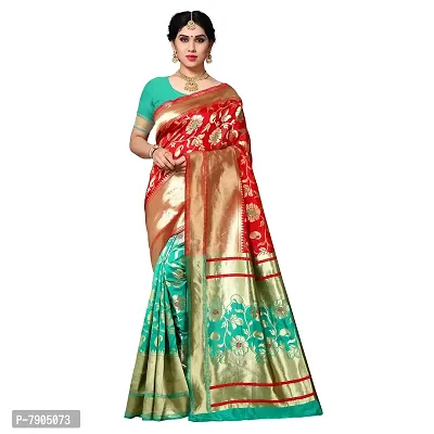 Sidhidata Textile Women's Kanjivaram Banarasi Jacquard Silk Heavy Saree With Unstitched Blouse Piece (Green_Red)