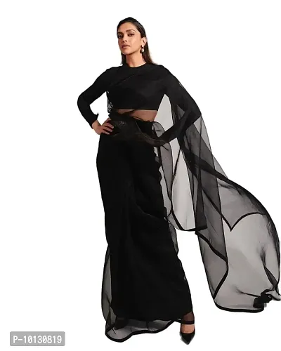 Beautiful Organza Solid Saree With Blouse Piece For Women-thumb0