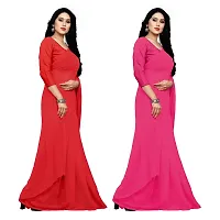 Sidhidata Textile Combo of 2 Women's plain Solid pure Georgette Saree With Unstitched Blouse Piece {Pack of Two} (Combo plain red-709_Red  Pink_Free Size)-thumb1