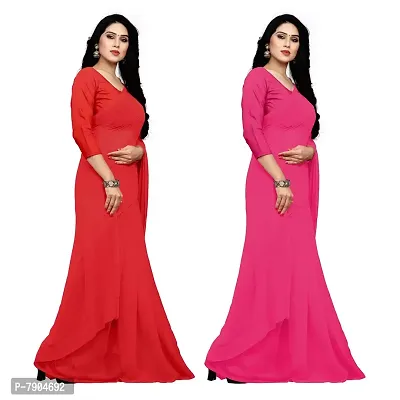 Sidhidata Textile Combo of 2 Women's plain Solid pure Georgette Saree With Unstitched Blouse Piece {Pack of Two} (Combo plain red-709_Red  Pink_Free Size)-thumb2