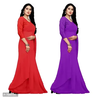 Sidhidata Textile Combo of 2 Women's plain Solid pure Georgette Saree With Unstitched Blouse Piece {Pack of Two} (Combo plain red-purple_Red  purple_Free Size)-thumb2