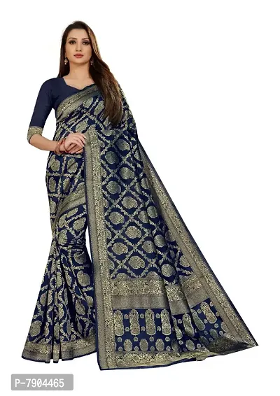 Sidhidata Textile Women's Kanjivaram Banarasi Jacquard Silk Saree With Blouse Piece (Q Navy Blue, Silk)