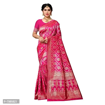 Sidhidata Textile Women's Kanjivaram Banarasi Jacquard Silk Saree With Blouse Piece (Silk Keri Pink_Pink_Free Size)-thumb2