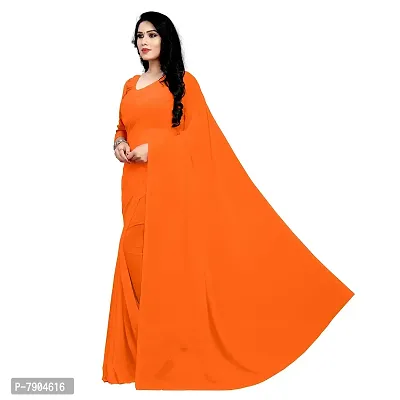 Sidhidata Women's Pure Georgette Saree With Blouse Piece (plain orange_Orange), Free Size-thumb2